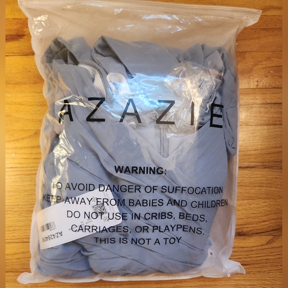 Azazie Lecia Dusty Blue Empire Off-the-Shoulder Pleated Chiffon Dress - Picture 9 of 9